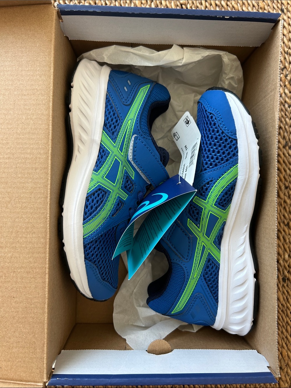 Asics Jolt 2 PS Navy Blue & Bright Green Kids Velcro Athletic Sneakers - Picture 7 of 7
